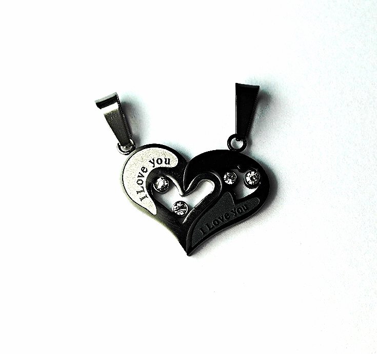 QL5 Couple's Pendant I LOVE YOU Heart Energy Necklaces with Crystals