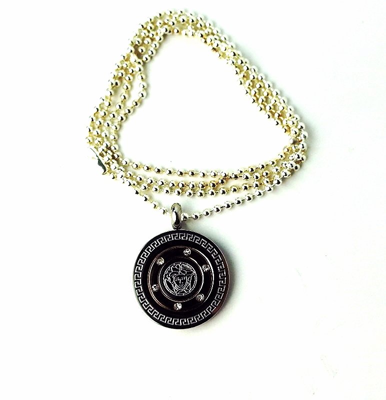 QP38 Dalimara Medusa Head Stainless Steel Greek Key Energy Necklace