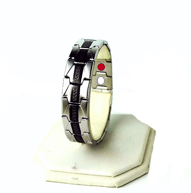 QB36 Dalimara Quantum Bracelet Stainless Steel 2-Tone Greek Key Print