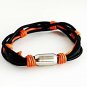 QB12 Dalimara Leather & Stainless Steel Surfer Magnetic Bracelet Multi-strand