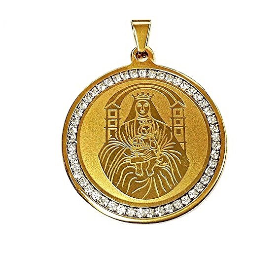QR12 Blessed Virgin Mary Holding Jesus Energy Pendant with Crystals
