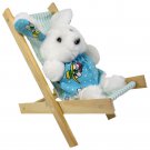 Wooden Toy Folding Beach Chair with Aqua and White Striped Fabric