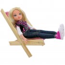 Wooden Toy Folding Lounge Chair with Pink and White stripe Fabric