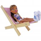 Wooden Toy Folding Lawn Chair with Light Pink Fabric