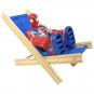 Wooden Toy Folding Deck Chair with Shades of Blue Fabric