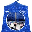 Toy Pop Up Play Tent, 2 Sleeping Bags, royal blue, silver star fabric, handmade