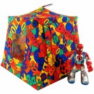 Toy Pop Up Play Tent, 2 Sleeping Bags, multi color, sports print fabric, handmade
