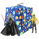 Toy Pop Up Play Tent, 2 Sleeping Bags, royal blue, solar system sparkle print fabric, handmade