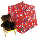 Toy Pop Up Play Tent, 2 Sleeping Bags, red, bear & sports print fabric, handmade
