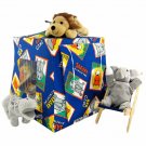 Toy Pop Up Play Tent, 2 Sleeping Bags, blue, safari jungle animal print fabric, handmade
