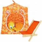 Toy Pop Up Play Tent, 2 Sleeping Bags, orange, daisy print fabric, handmade