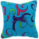 Tooth Fairy Pillow, aqua, swirl print fabric, purple ribbon bow trim for girls, handmade Tooth Fairy Pillow, aqua, swirl print fabric, purple ribbon bow trim for girls, handmade