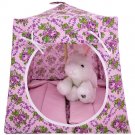 Toy Pop Up Play Tent, 2 Sleeping Bags, light pink, rose print fabric, handmade