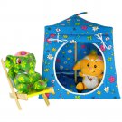Toy Pop Up Play Tent, 2 Sleeping Bags, aqua, flower print fabric, handmade