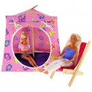 Toy Pop Up Play Tent, 2 Sleeping Bags, pink, sparkling Barbie print fabric, handmade