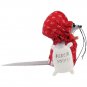 Handmade Baker Mouse Ornament Holding Flour Bag and Rolling Pin, Red Print Dress