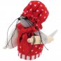 Handmade Baker Mouse Ornament Holding Flour Bag and Rolling Pin, Red Heart Print Dress