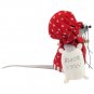 Handmade Baker Mouse Ornament Holding Flour Bag and Rolling Pin, Red Heart Print Dress