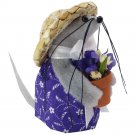 Mouse Gardener Christmas Ornament with Flower Pot & Flowers, Dark Purple Flower Print, Handmade Mouse Gardener Christmas Ornament with Flower Pot & Flowers, Dark Purple Flower Print, Handmade