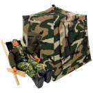 Toy Pop Up Play Tent, 2 Sleeping Bags, green, black, beige camouflage print fabric, handmade