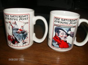 Norman Rockwell Sat. Evening Post 2 Cups  Very Nice!!