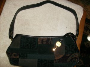 Fossil  Dark Brown Suede Leather Trim Genuine Handbag