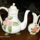 Tea Pot And Pitcher Pink Rose Leaf  Very Nice!!