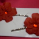 Bobby Pin-- Red Flower