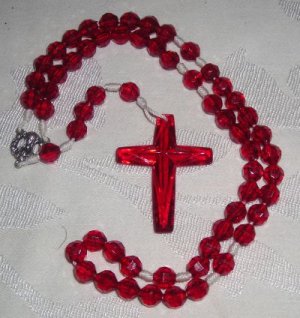 Handcrafted Rosaries -- Red Plastic Beads