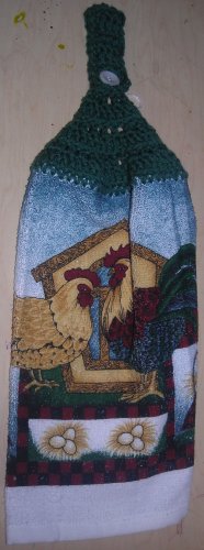 Rooster Hanging Kitchen Towel Green Top