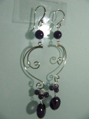 925 Sterling Silver Chandiler Earrings embedded w/Natural Stones