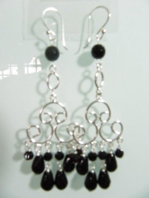 925 Sterling Silver Chandiler Earrings embedded w/Natural Stones