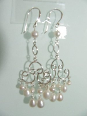 925 Sterling Silver Chandiler Earrings embedded w/Natural Stones