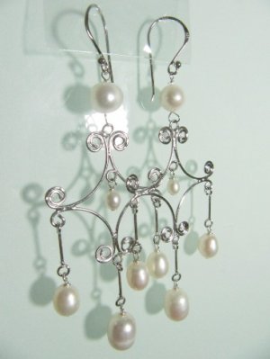 925 Sterling Silver Chandiler Earrings embedded w/Natural Stones