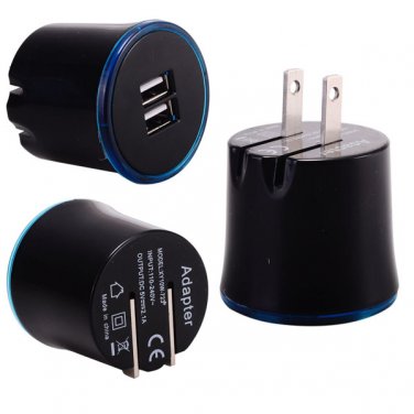 2-Port USB 2.1A Output AC Charger Power Adapter iPhone/iPod/Samsung/HTC US Plug-Black