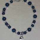 Blue & Clear Beaded Bracelet with Ribbon Charm