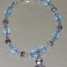 Light Blue & Clear Beaded Bracelet with Ribbon Charm