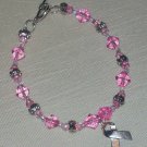 Dark Pink & Clear Beaded Bracelet with Ribbon Charm