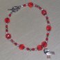 Red & White Beaded Bracelet with Ribbon Charm