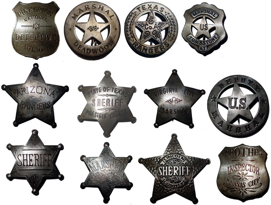 12 Pc Old West Law Enforcement Replica Badge Collection Set