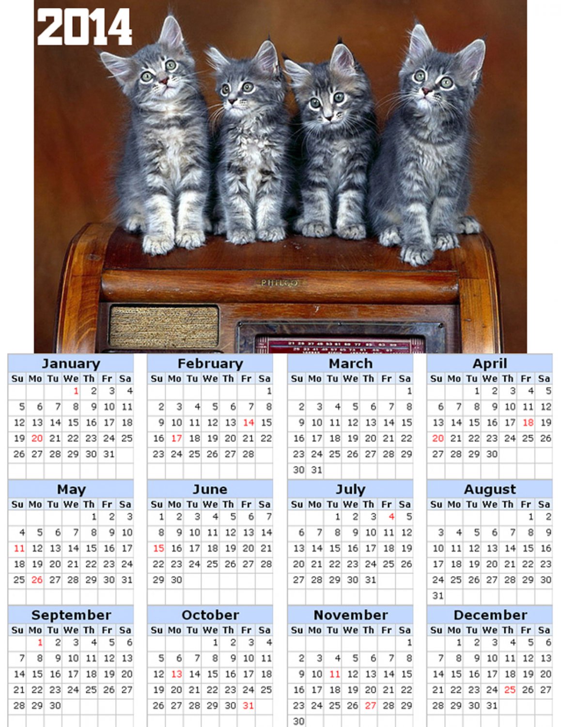 2014 calendar toolbox magnet refrigerator magnet Cats #1