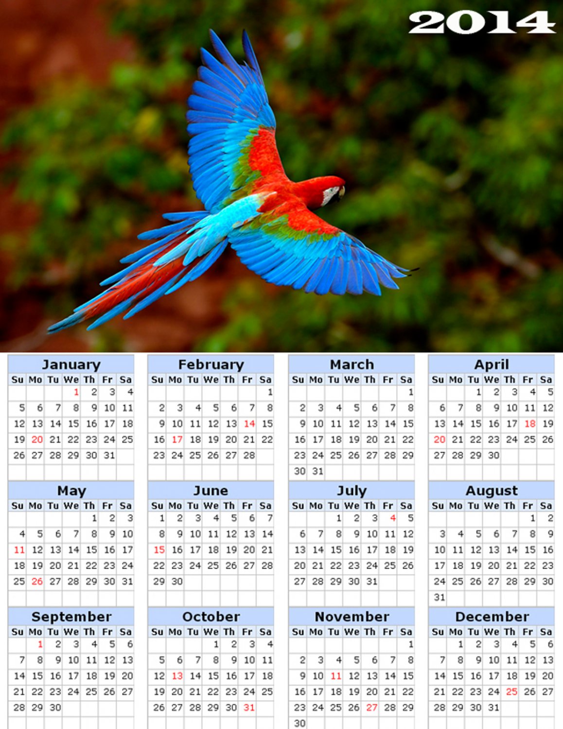 2014 calendar toolbox magnet refrigerator magnet Birds #2