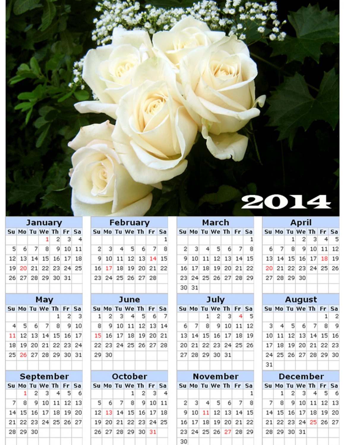 2014 calendar toolbox magnet refrigerator magnet Flowers #6