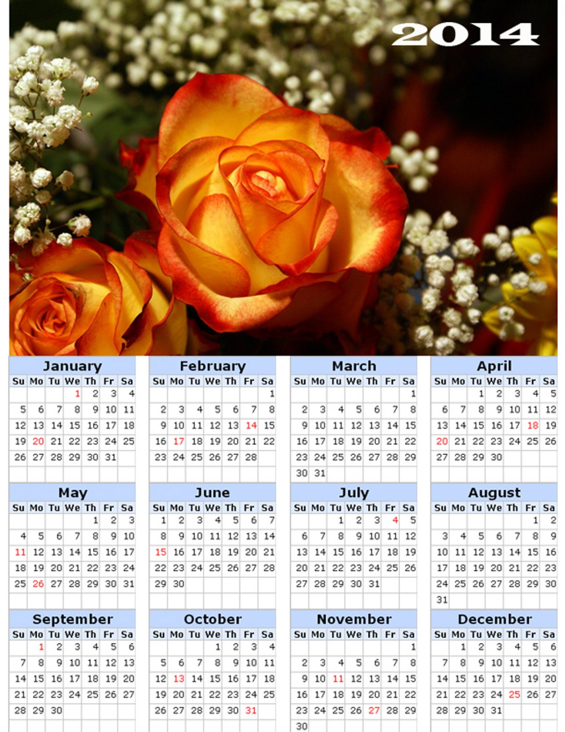 2014 calendar toolbox magnet refrigerator magnet Flowers #8