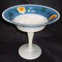 U S Glass White & Blue Cased Comport with Flowers 1920s