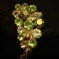 Green Prong-Set Rhinestone Grape Cluster Shape 1-3/4 inch Vintage Pin