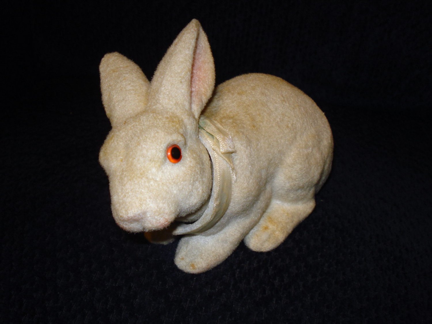 Very Old Nodder Easter Rabbit Figure 8 Inches Long, Glass Eyes, Nappy Exterior