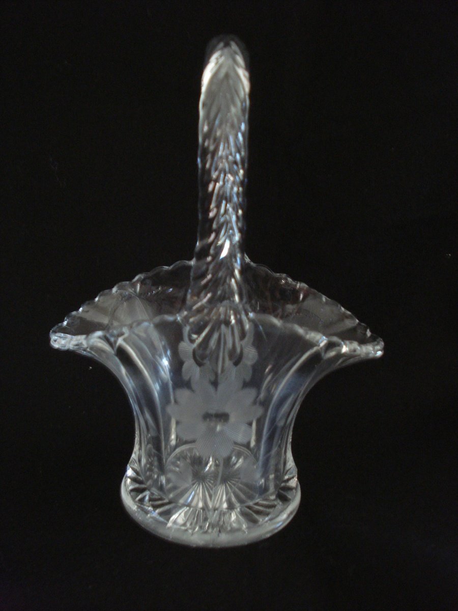 Lovely Patented 6" Floral Cut Glass Basket