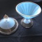 1920s Blue Cased Covered Candy Dish Westmoreland Glass, Gold Trim