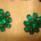 Beautiful Bright Green Stone Vintage Earrings - Sterling Silver screw on style, 1" long